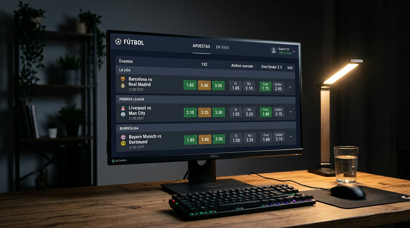 Panel de cuotas de apuestas deportivas de la Champions League mostrando mercados 1X2, BTTS y Over/Under